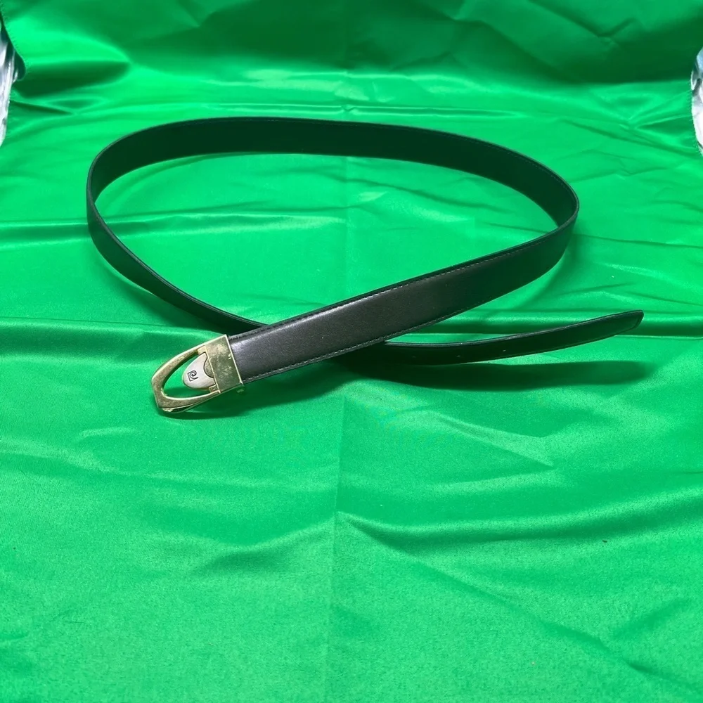 Brown & Black Leather Belt with Gold Buckle, made in Italy
